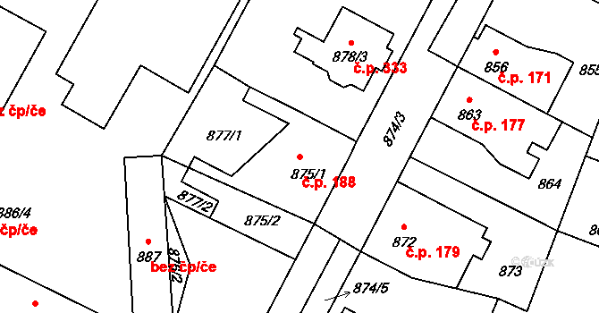 Rychlov 188, Bystřice pod Hostýnem na parcele st. 875/1 v KÚ Rychlov u Bystřice pod Hostýnem, Katastrální mapa