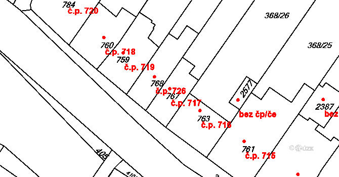 Bystřice pod Hostýnem 717 na parcele st. 767 v KÚ Bystřice pod Hostýnem, Katastrální mapa