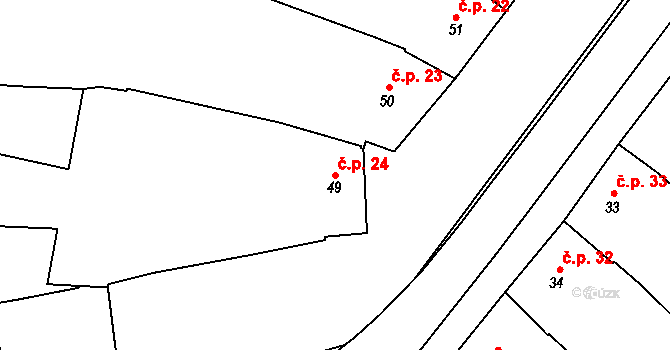 Hrubčice 24 na parcele st. 49 v KÚ Hrubčice, Katastrální mapa
