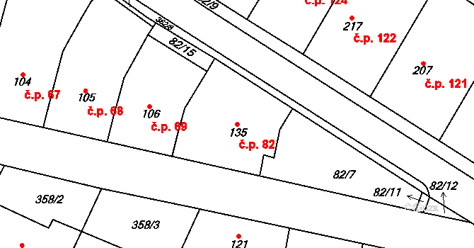 Mramotice 82, Znojmo na parcele st. 135 v KÚ Mramotice, Katastrální mapa