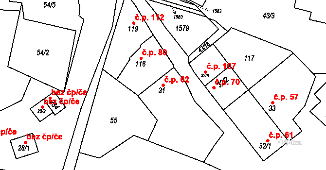 Žerotice 62 na parcele st. 31 v KÚ Žerotice, Katastrální mapa