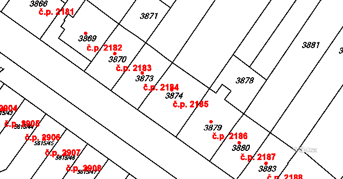 Znojmo 2185 na parcele st. 3874 v KÚ Znojmo-město, Katastrální mapa