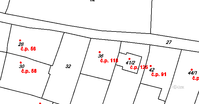 Lipová 118 na parcele st. 36 v KÚ Lipová u Přerova, Katastrální mapa