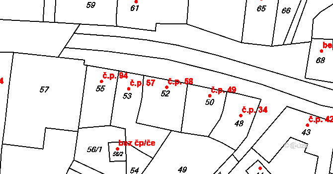 Přerov XIII-Penčice 58, Přerov na parcele st. 52 v KÚ Penčičky, Katastrální mapa