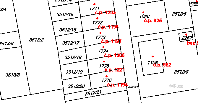 Lipník nad Bečvou I-Město 1205, Lipník nad Bečvou na parcele st. 1774 v KÚ Lipník nad Bečvou, Katastrální mapa