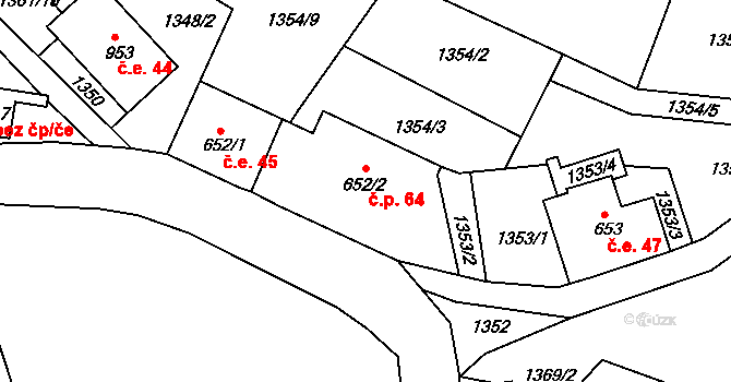 Suchá 64, Jáchymov na parcele st. 652/2 v KÚ Jáchymov, Katastrální mapa