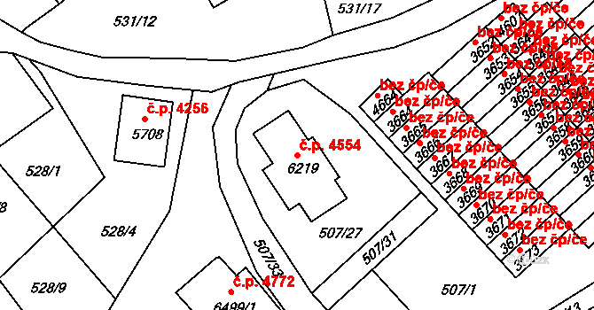Jablonec nad Nisou 4554 na parcele st. 6219 v KÚ Jablonec nad Nisou, Katastrální mapa