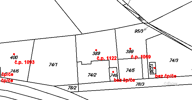 Břve 1122, Hostivice na parcele st. 389 v KÚ Litovice, Katastrální mapa