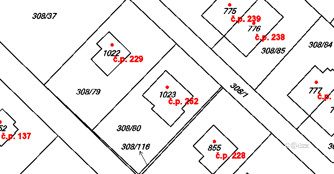 Kamenný Přívoz 252 na parcele st. 1023 v KÚ Kamenný Přívoz, Katastrální mapa