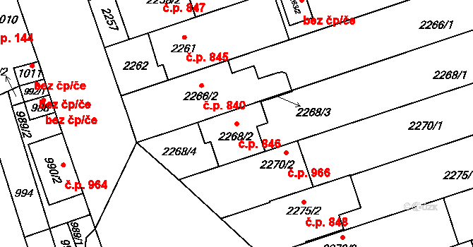 Lužice 846 na parcele st. 2268/2 v KÚ Lužice u Hodonína, Katastrální mapa