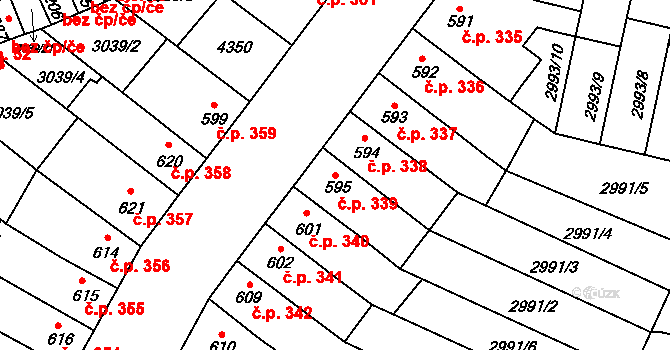 Kyjov 339 na parcele st. 595 v KÚ Kyjov, Katastrální mapa