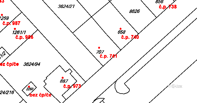 Veselí nad Moravou 741 na parcele st. 707 v KÚ Veselí-Předměstí, Katastrální mapa