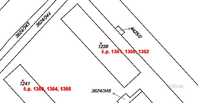 Veselí nad Moravou 1350,1351,1352 na parcele st. 1239 v KÚ Veselí-Předměstí, Katastrální mapa