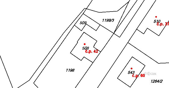 Hubenov 42 na parcele st. 508 v KÚ Hubenov, Katastrální mapa