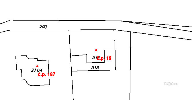 Dolní Těrlicko 15, Těrlicko na parcele st. 312 v KÚ Dolní Těrlicko, Katastrální mapa