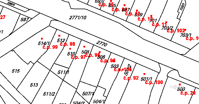 Dačice IV 95, Dačice na parcele st. 506 v KÚ Dačice, Katastrální mapa