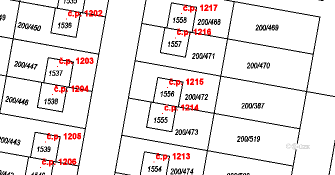 Nehvizdy 1215 na parcele st. 1556 v KÚ Nehvizdy, Katastrální mapa