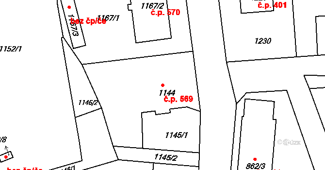 Třeboň II 569, Třeboň na parcele st. 1144 v KÚ Třeboň, Katastrální mapa