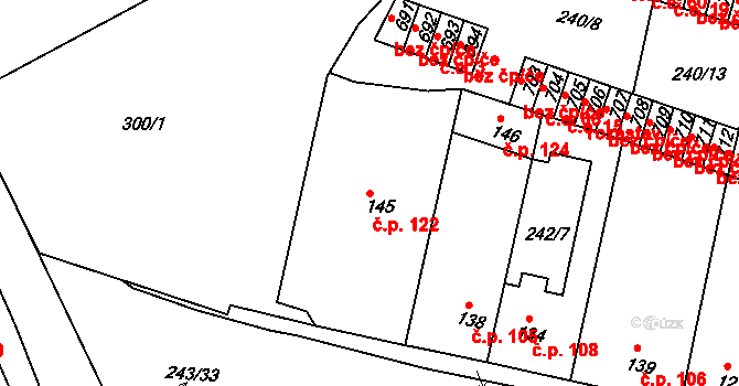 Hostomice 122 na parcele st. 145 v KÚ Hostomice nad Bílinou, Katastrální mapa