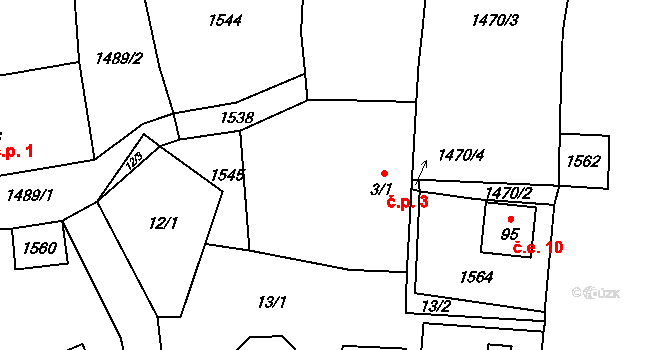 Telice 3, Prostiboř na parcele st. 3/1 v KÚ Telice, Katastrální mapa