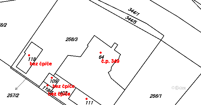 Březová nad Svitavou 349 na parcele st. 64 v KÚ Česká Dlouhá, Katastrální mapa
