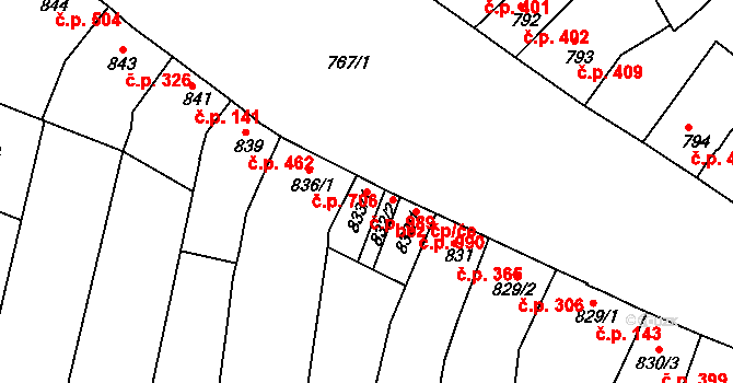 Hulín 989 na parcele st. 833/1 v KÚ Hulín, Katastrální mapa