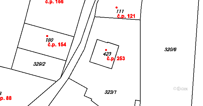 Rosovice 253 na parcele st. 423 v KÚ Rosovice, Katastrální mapa