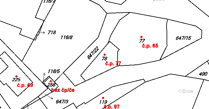 Chomutice 77 na parcele st. 78 v KÚ Chomutice, Katastrální mapa