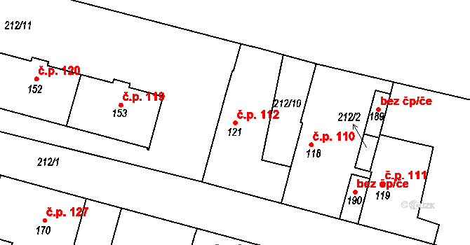 Libotenice 112 na parcele st. 121 v KÚ Libotenice, Katastrální mapa