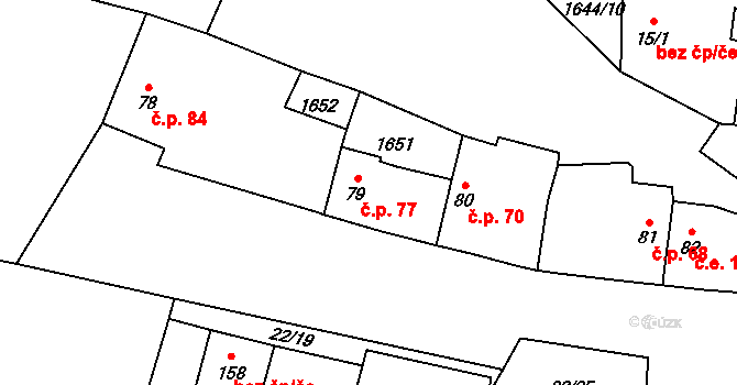 Brníkov 77, Mšené-lázně na parcele st. 79 v KÚ Brníkov, Katastrální mapa