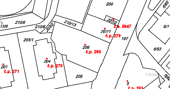 Neštěmice 265, Ústí nad Labem na parcele st. 206 v KÚ Neštěmice, Katastrální mapa