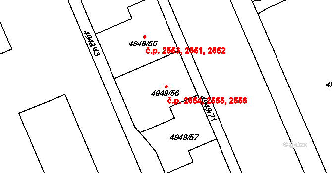 Severní Terasa 2554,2555,2556, Ústí nad Labem na parcele st. 4949/56 v KÚ Ústí nad Labem, Katastrální mapa