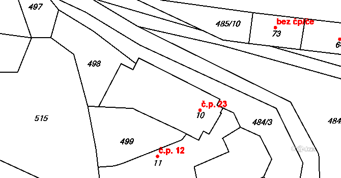 Holušice 23, Sedlice na parcele st. 10 v KÚ Holušice u Mužetic, Katastrální mapa