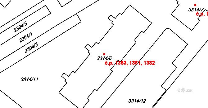 Duchcov 1381,1382,1383 na parcele st. 3314/6 v KÚ Duchcov, Katastrální mapa