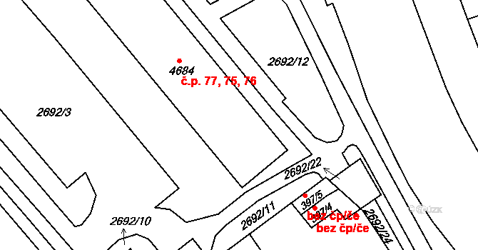 Chrudim III 75,76,77, Chrudim na parcele st. 4684 v KÚ Chrudim, Katastrální mapa