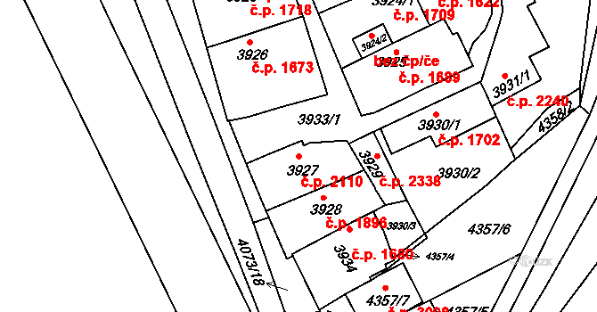 Královo Pole 2110, Brno na parcele st. 3927 v KÚ Královo Pole, Katastrální mapa