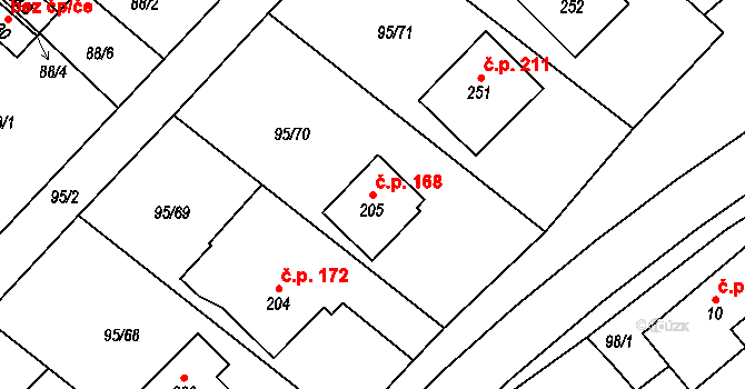 Šošůvka 168 na parcele st. 205 v KÚ Šošůvka, Katastrální mapa
