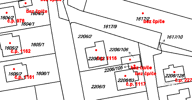 Pelhřimov 1116 na parcele st. 2206/62 v KÚ Pelhřimov, Katastrální mapa