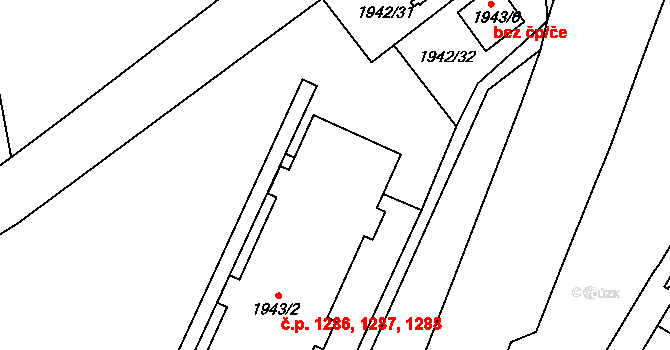 Trnovany 1286,1287,1288, Teplice na parcele st. 1943/2 v KÚ Teplice-Trnovany, Katastrální mapa