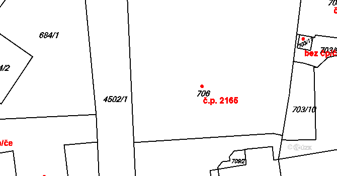 Teplice 2165 na parcele st. 706/1 v KÚ Teplice, Katastrální mapa