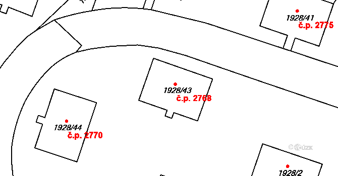 Teplice 2768 na parcele st. 1928/43 v KÚ Teplice, Katastrální mapa