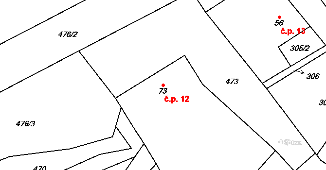 Horní Kalná 12 na parcele st. 73 v KÚ Horní Kalná, Katastrální mapa