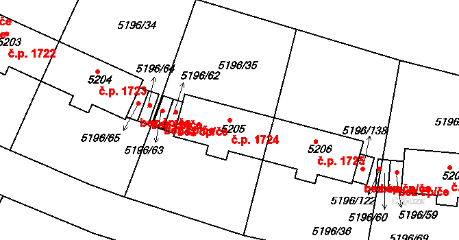 Frýdek 1724, Frýdek-Místek na parcele st. 5205 v KÚ Frýdek, Katastrální mapa