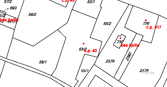 Kateřina 43, Dolní Podluží na parcele st. 53/2 v KÚ Dolní Podluží, Katastrální mapa