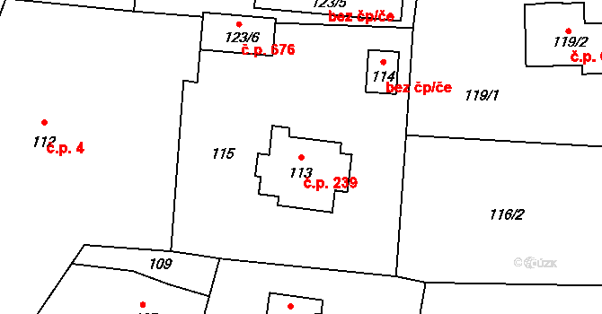 Jablůnka 239 na parcele st. 113 v KÚ Jablůnka, Katastrální mapa