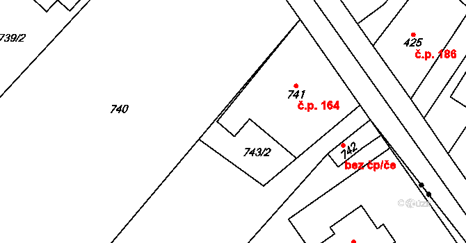 Koloděje 164, Praha na parcele st. 741 v KÚ Koloděje, Katastrální mapa