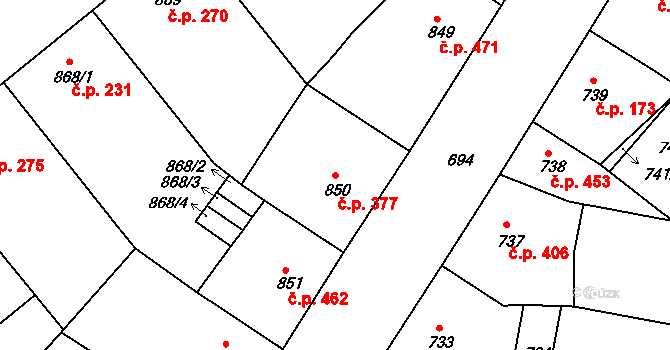 Žižkov 377, Praha na parcele st. 850 v KÚ Žižkov, Katastrální mapa