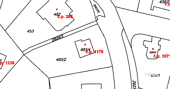 Braník 1178, Praha na parcele st. 483/4 v KÚ Braník, Katastrální mapa