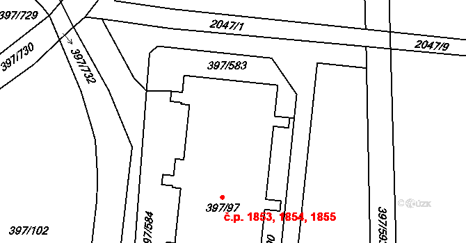Chodov 1853,1854,1855, Praha na parcele st. 397/97 v KÚ Chodov, Katastrální mapa