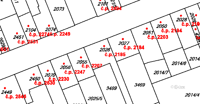 Hodonín 2185 na parcele st. 2026 v KÚ Hodonín, Katastrální mapa